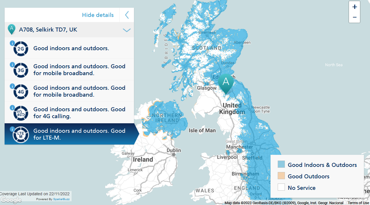 O2 LTE-M Coverage Map